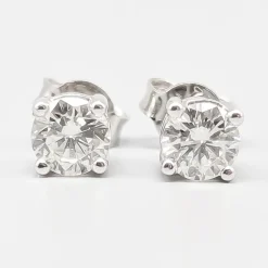 Pamono Solitaire Earrings in White Gold with Diamonds, Set of 2