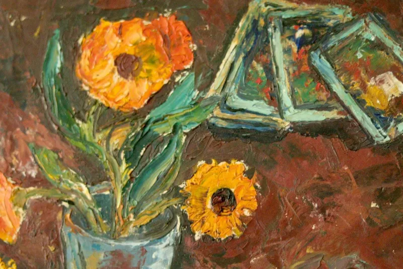 Pamono Solveig, Still Life, Oil on Panel, Mid-20th Century, Framed> Mid-Century