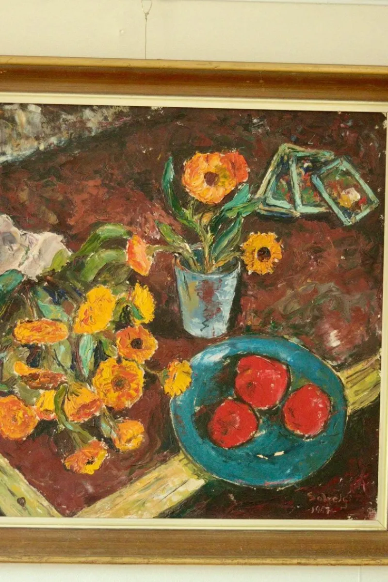 Pamono Solveig, Still Life, Oil on Panel, Mid-20th Century, Framed> Mid-Century