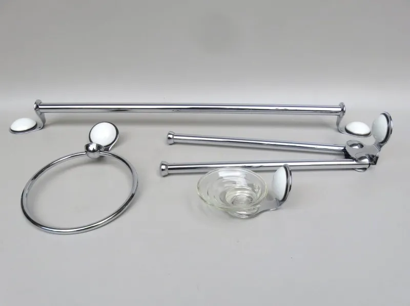 Pamono Space Age Bathroom Set in Chrome-plated Brass and Porcelain, 1970s, Set of 4> Architectural Elements