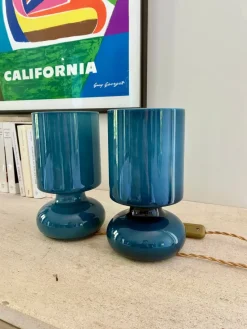 Pamono Space Age Blue Glass Bedside Lamps, 1980, Set of 2><noscript><img width=