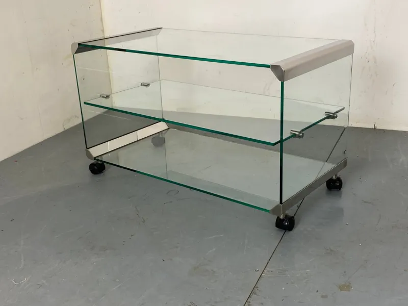 Outlet Pamono Space Age Glass Trolley Side Table from Gallotti & Radice, Italy, 1970s