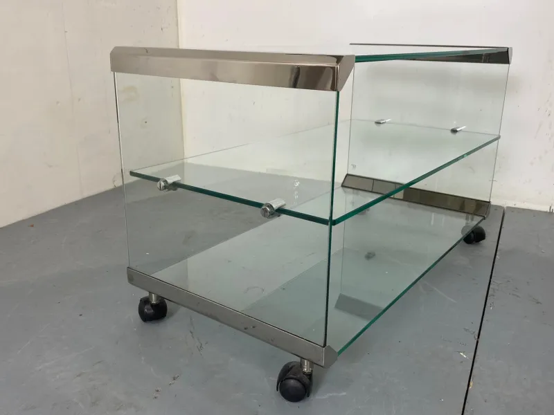 Outlet Pamono Space Age Glass Trolley Side Table from Gallotti & Radice, Italy, 1970s