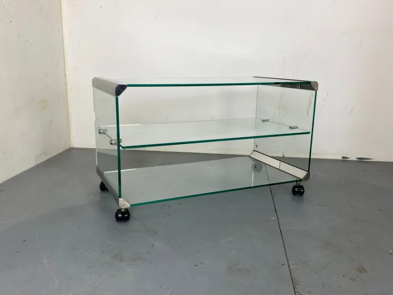 Outlet Pamono Space Age Glass Trolley Side Table from Gallotti & Radice, Italy, 1970s