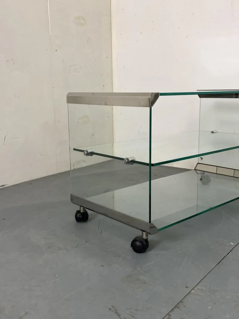 Outlet Pamono Space Age Glass Trolley Side Table from Gallotti & Radice, Italy, 1970s