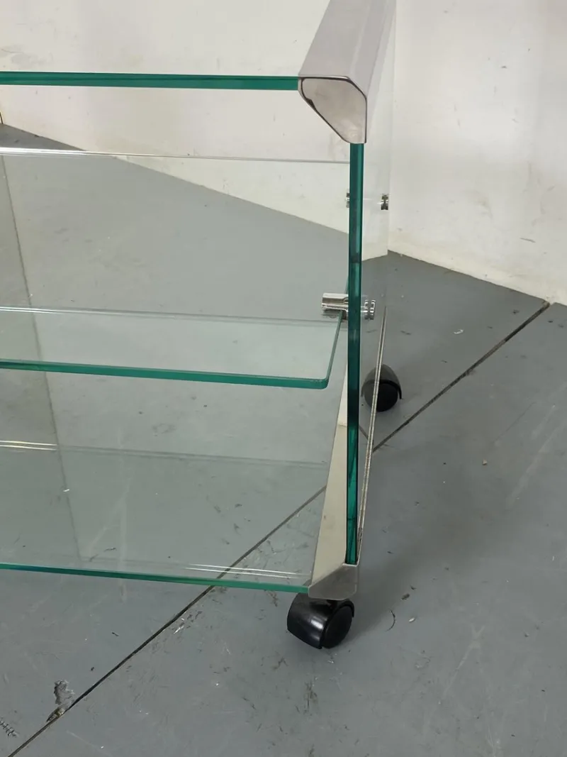 Outlet Pamono Space Age Glass Trolley Side Table from Gallotti & Radice, Italy, 1970s