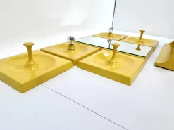 New Pamono Space Age Illuminated Quadro Modular Wall Panel Coat Rack System with Mirror and Console by Jürgen Lange for Schönbuch, West Germany, 1960s, Set of 7
