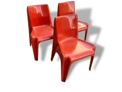 Hot Pamono Space Age Light Red Chairs by Helmut Bätzner for Bofinger, Set of 3