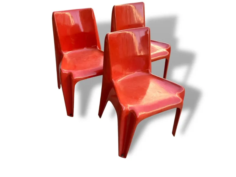 Hot Pamono Space Age Light Red Chairs by Helmut Bätzner for Bofinger, Set of 3