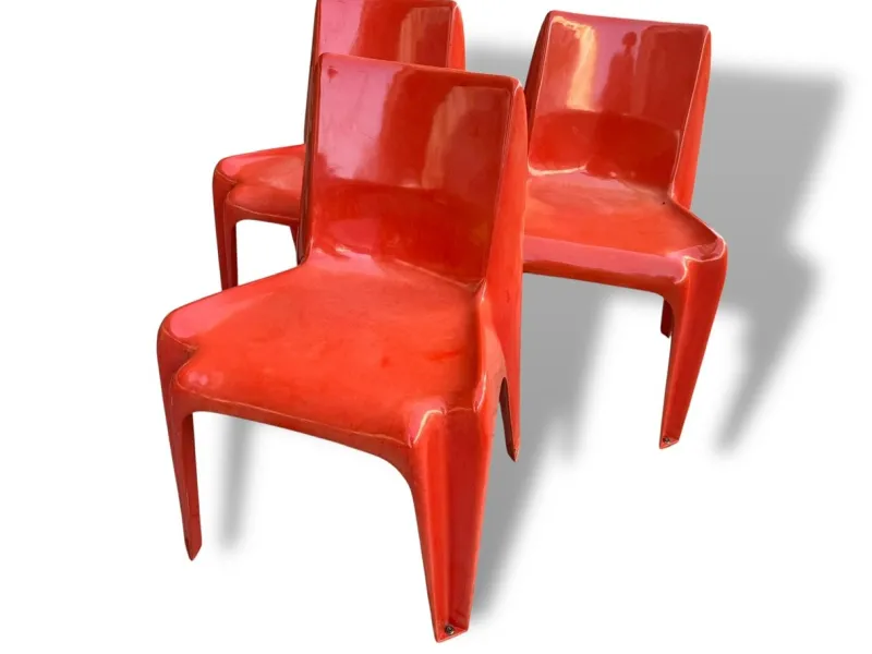 Hot Pamono Space Age Light Red Chairs by Helmut Bätzner for Bofinger, Set of 3