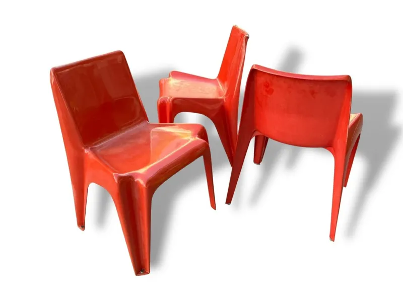 Hot Pamono Space Age Light Red Chairs by Helmut Bätzner for Bofinger, Set of 3