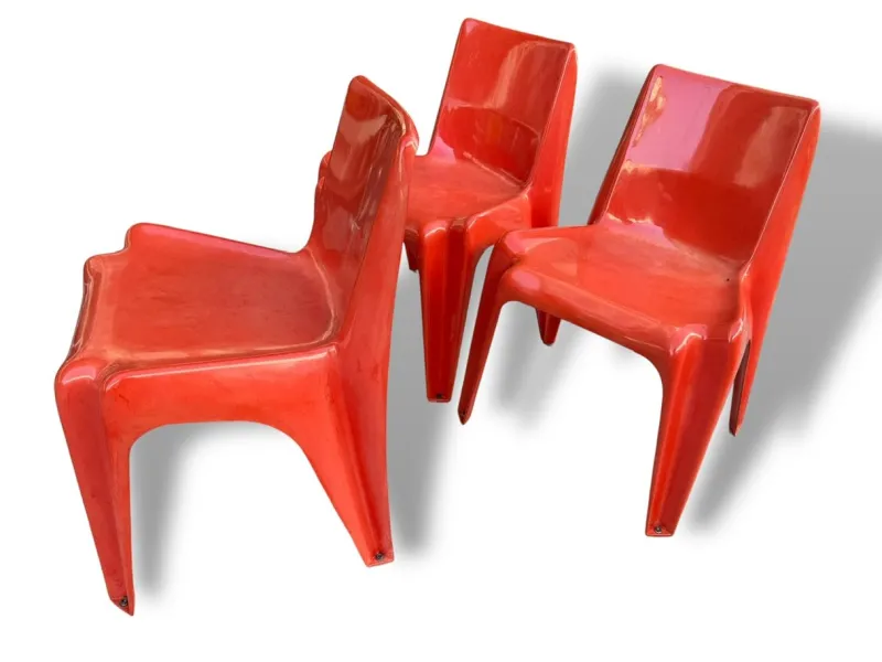 Hot Pamono Space Age Light Red Chairs by Helmut Bätzner for Bofinger, Set of 3