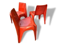 Hot Pamono Space Age Light Red Chairs by Helmut Bätzner for Bofinger, Set of 3