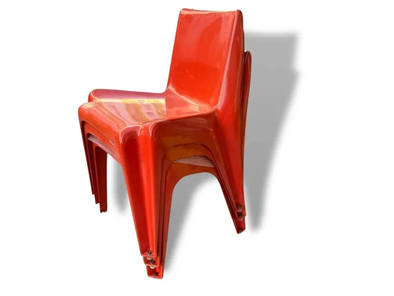 Hot Pamono Space Age Light Red Chairs by Helmut Bätzner for Bofinger, Set of 3