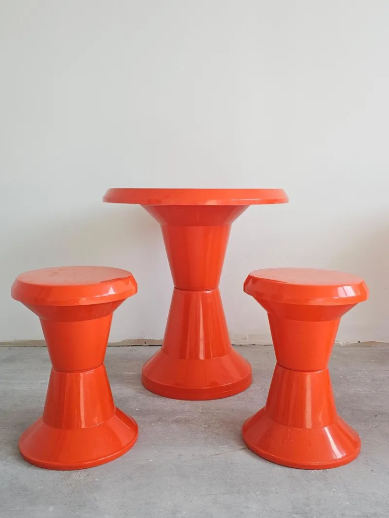 Discount Pamono Space Age Patio Set in Orange Plastic, 1970s, Set of 3