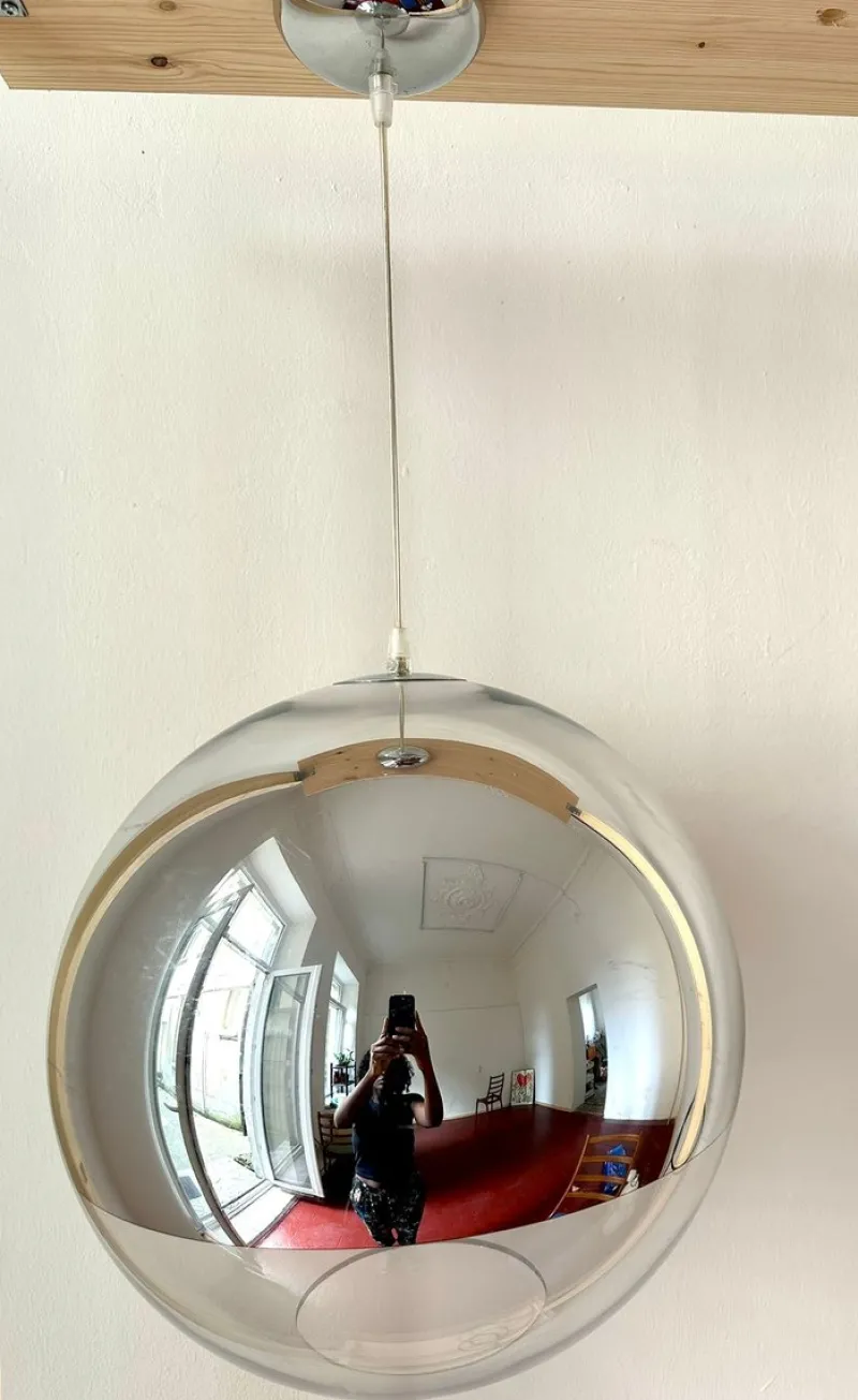 Pamono Space Age Pendant Lamp in Half-Mirrored Acrylic, 1970s> Ceiling Lights