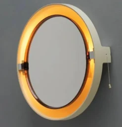 Outlet Pamono Space Age Round Mirror with Lighting Model A41 from Allibert, 1970s