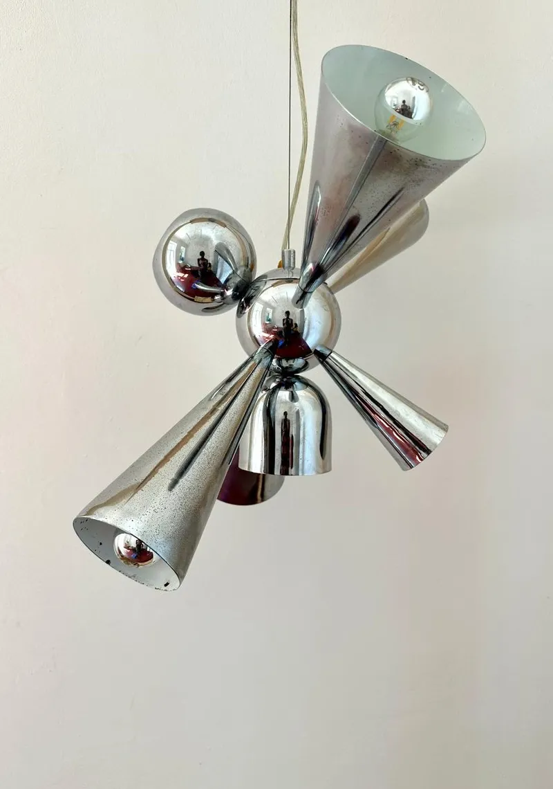 New Pamono Space Age Sputnik Pendant Lamp in Chrome, 1970s