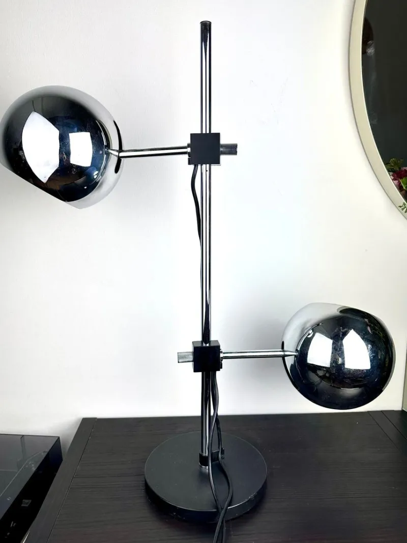 Pamono Space Age Table Lamp with Adjustable Chrome Ball Shades by Reggiani, 1970s> Table Lamps