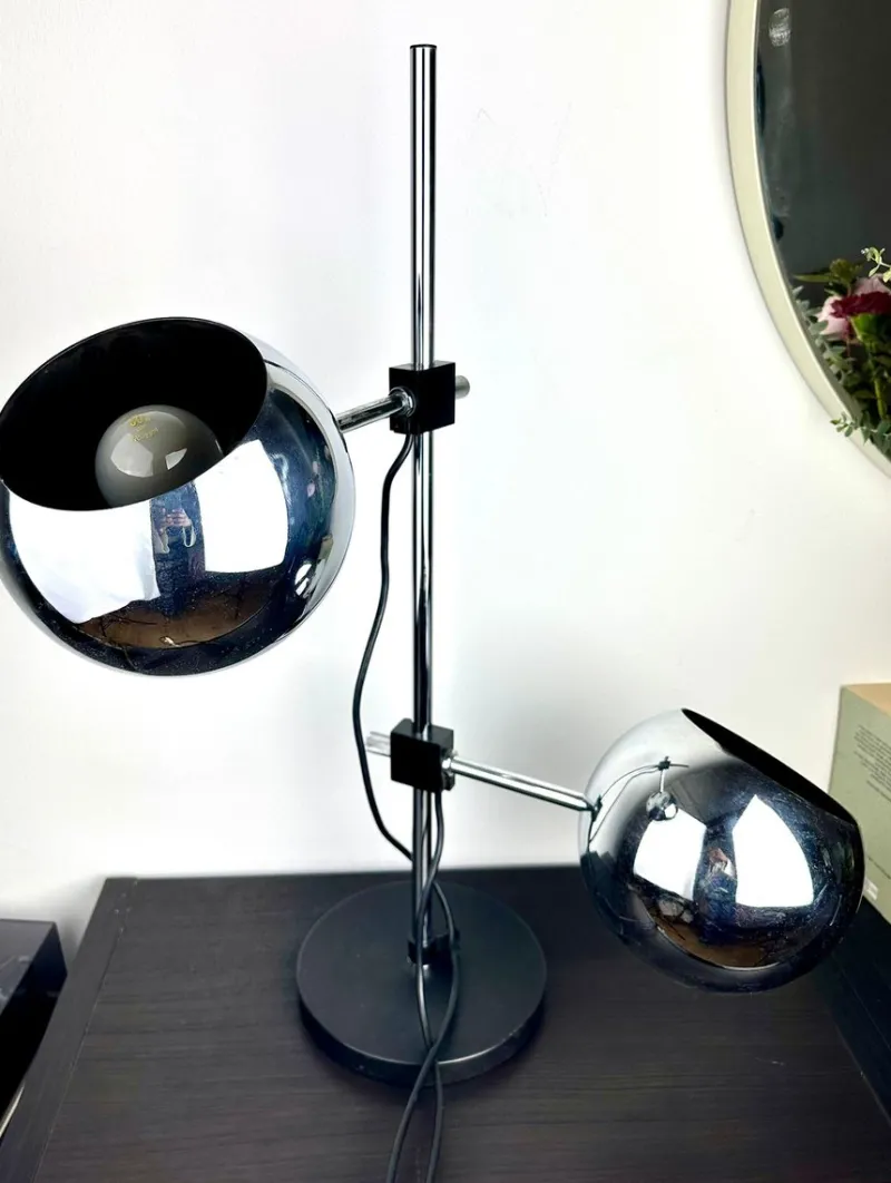 Pamono Space Age Table Lamp with Adjustable Chrome Ball Shades by Reggiani, 1970s> Table Lamps