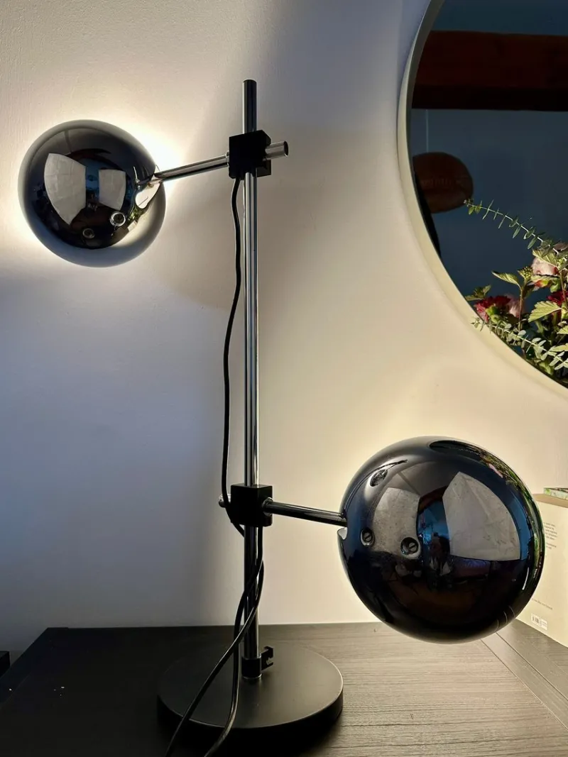 Pamono Space Age Table Lamp with Adjustable Chrome Ball Shades by Reggiani, 1970s> Table Lamps