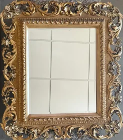 Pamono Spanish Baroque Style Carved Gilded Walnut Ormolu Mirror, 1890s><noscript><img width=