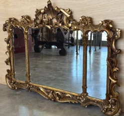 Hot Pamono Spanish Baroque Style Horizontal Carved Gilded Walnut Ormolu Mirror, 1900s