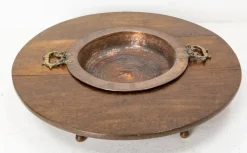 Pamono Spanish Basque Oak & Copper Brazier or Planter, 19th Century><noscript><img width=