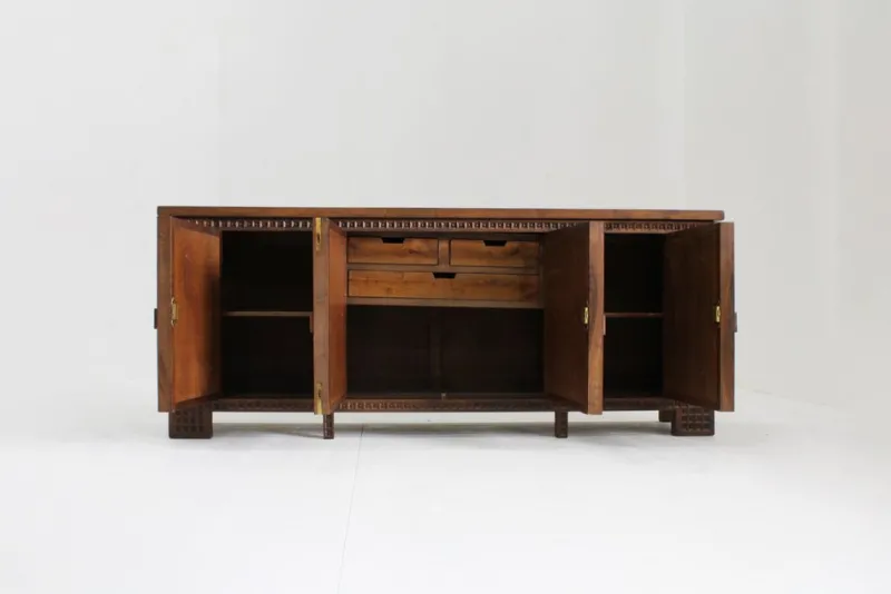 New Pamono Spanish Brutalist Sideboard in Walnut, 1960s