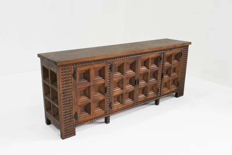 New Pamono Spanish Brutalist Sideboard in Walnut, 1960s