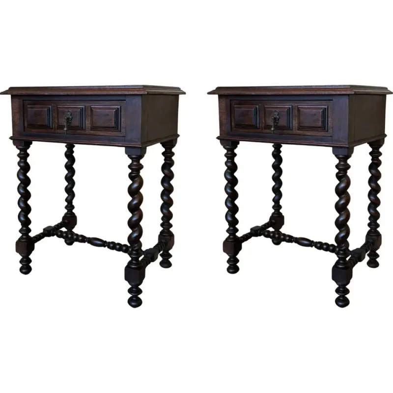 Hot Pamono Spanish Carved Nightstands with Low Shelves, 1890s, Set of 2