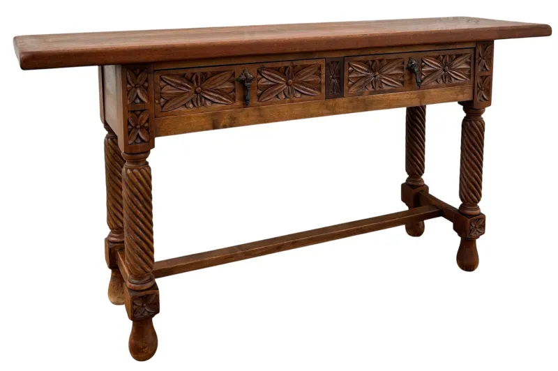 Pamono Spanish Castilian Console with Drawers and Turned Legs, 1890s> Console Tables