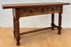 Pamono Spanish Castilian Console with Drawers and Turned Legs, 1890s> Console Tables