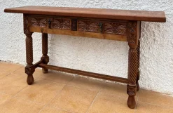 Pamono Spanish Castilian Console with Drawers and Turned Legs, 1890s><noscript><img width=