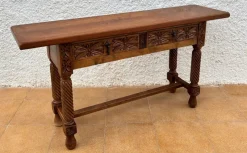 Pamono Spanish Castilian Console with Drawers and Turned Legs, 1890s><noscript><img width=