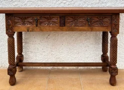 Pamono Spanish Castilian Console with Drawers and Turned Legs, 1890s><noscript><img width=