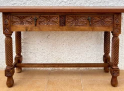 Pamono Spanish Castilian Console with Drawers and Turned Legs, 1890s><noscript><img width=