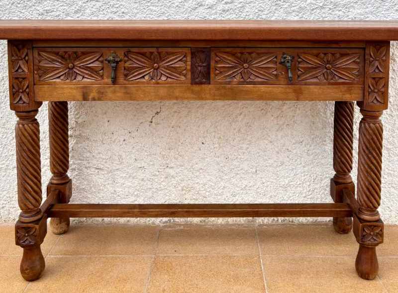 Pamono Spanish Castilian Console with Drawers and Turned Legs, 1890s> Console Tables