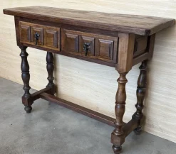 Discount Pamono Spanish Console Table with Carved Drawers, 1940s