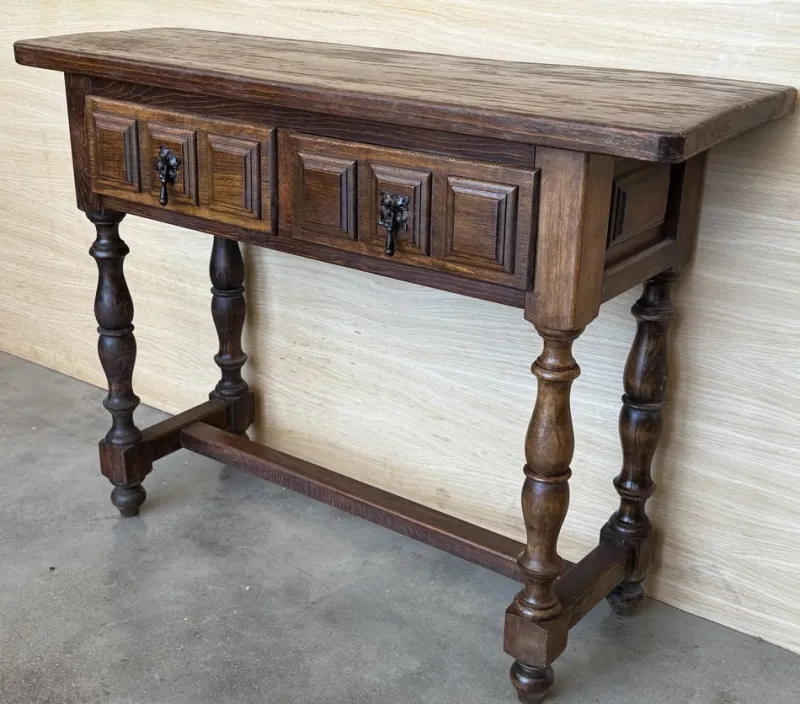 Discount Pamono Spanish Console Table with Carved Drawers, 1940s