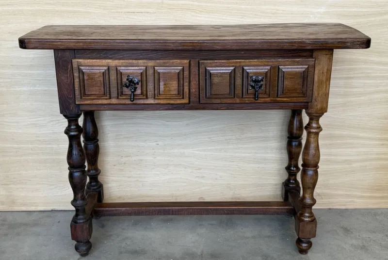 Discount Pamono Spanish Console Table with Carved Drawers, 1940s