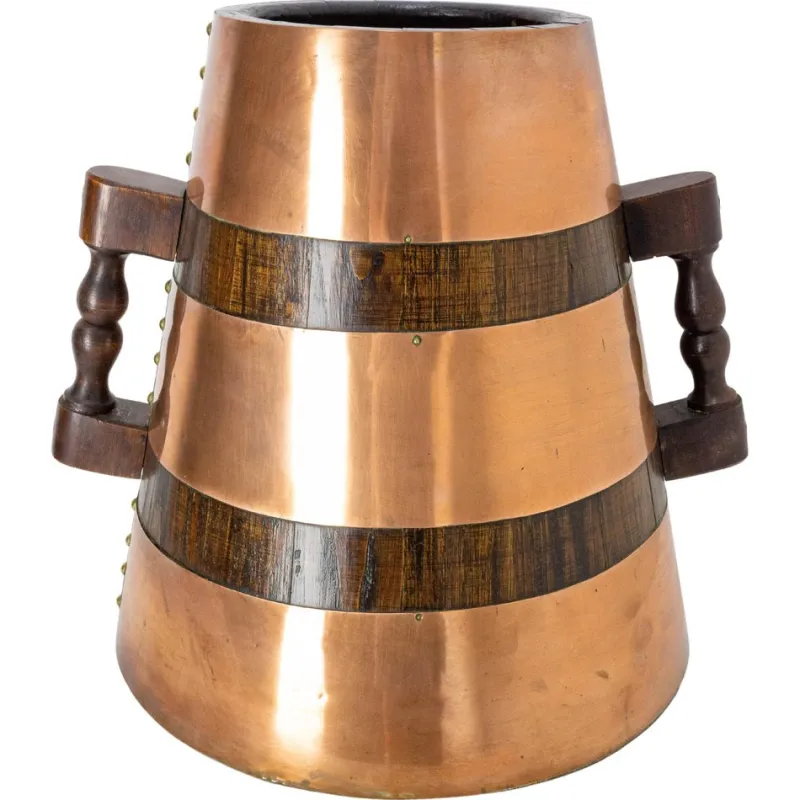 New Pamono Spanish Copper and Oak Herrade Basque Water Holder, 1960s