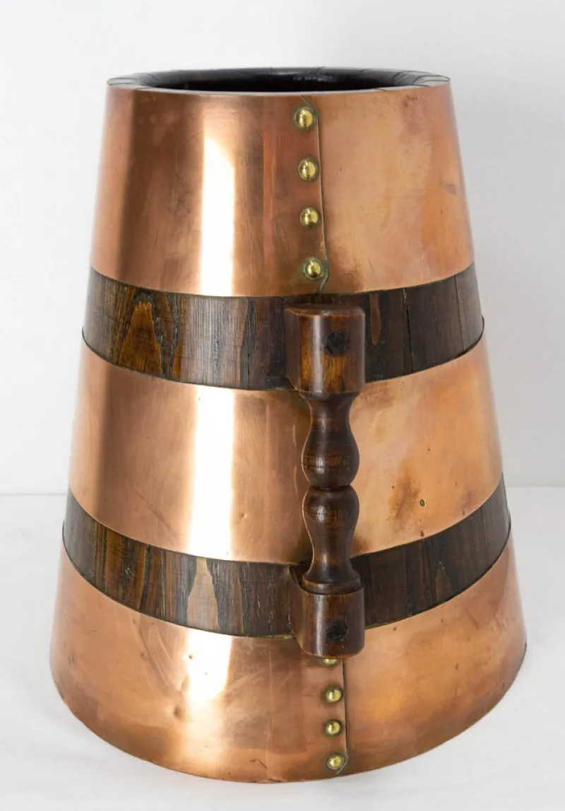 New Pamono Spanish Copper and Oak Herrade Basque Water Holder, 1960s