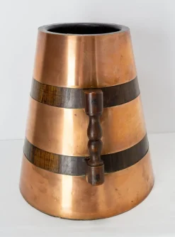 New Pamono Spanish Copper and Oak Herrade Basque Water Holder, 1960s