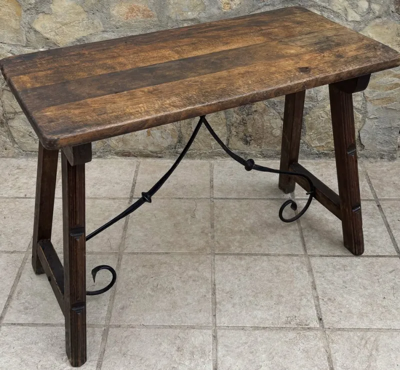Outlet Pamono Spanish Refectory Table and Iron Stretcher, 18th Century