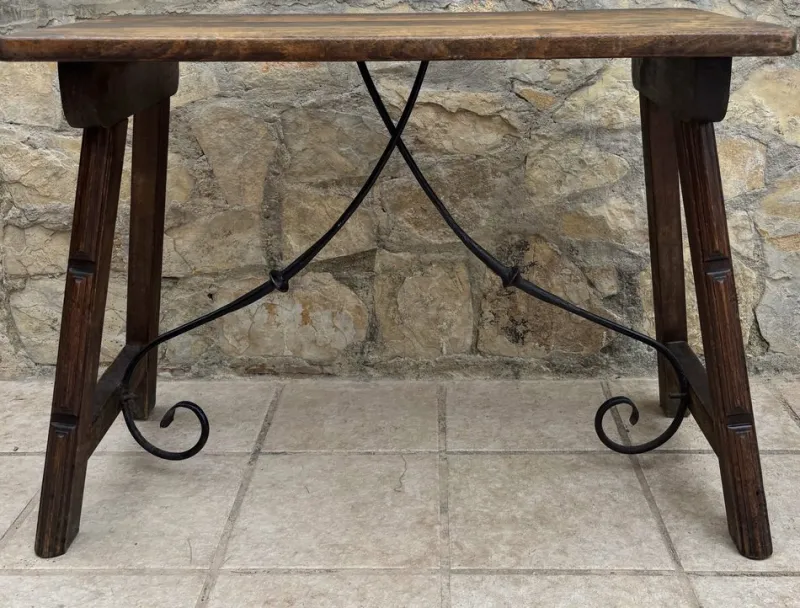 Outlet Pamono Spanish Refectory Table and Iron Stretcher, 18th Century
