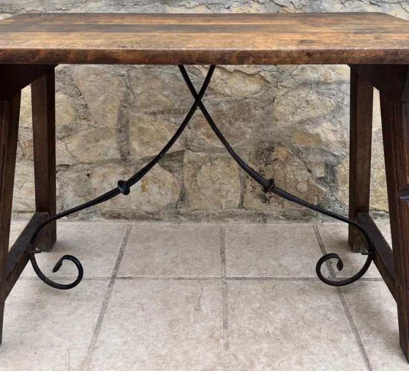 Outlet Pamono Spanish Refectory Table and Iron Stretcher, 18th Century