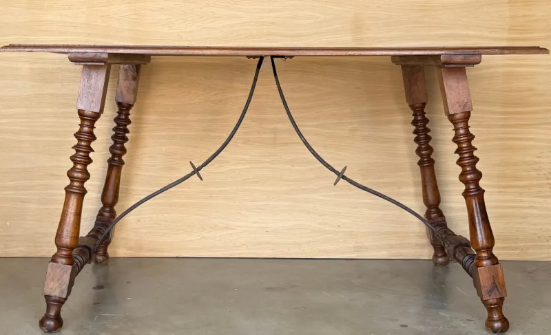 Sale Pamono Spanish Side Table with Carved Turned Legs and Double Stretcher, 1890s