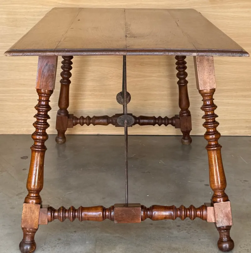 Sale Pamono Spanish Side Table with Carved Turned Legs and Double Stretcher, 1890s
