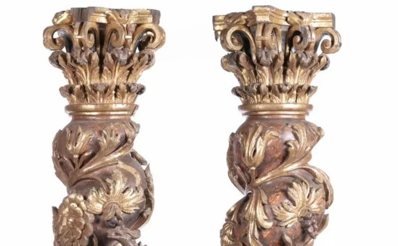 Pamono Spanish Spiral Columns, 17th Century, Set of 2